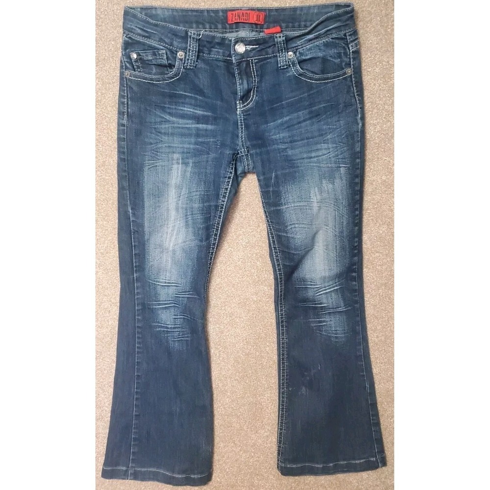Zana Di Womens Jeans Flare Cut Size 11 Y2K Embellished Pockets